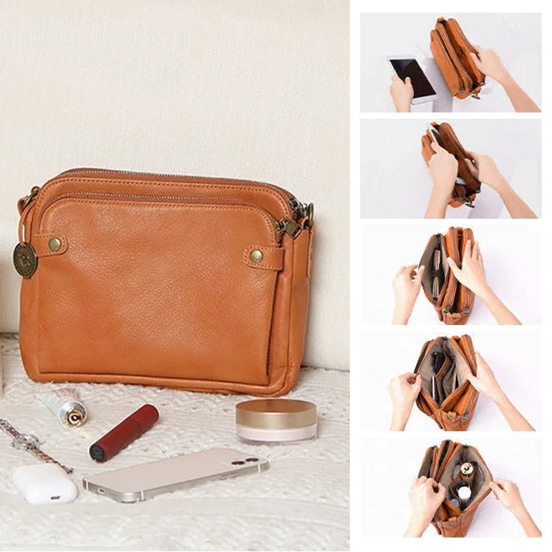 Three-Layer Crossbody Leather Shoulder Bag & Clutch image 8