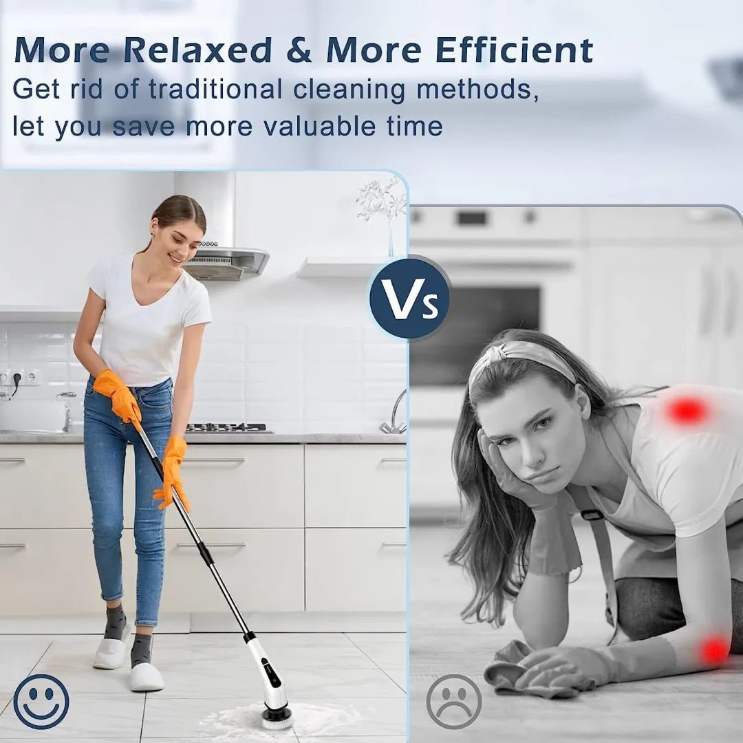 Electric Spin Power Scrubber Cordless Cleaning Brush Long Handle 7 Heads image 2