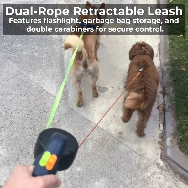 Dual Retractable Dog Leash with Flashlight & Waste Bag Holder image 3