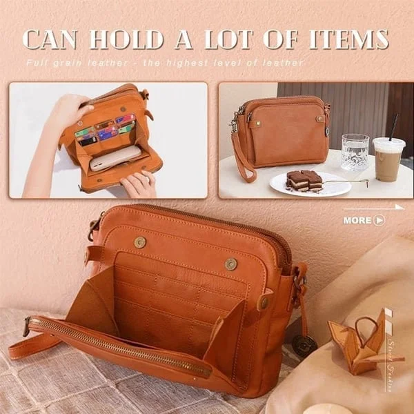 Three-Layer Crossbody Leather Shoulder Bag & Clutch image 4