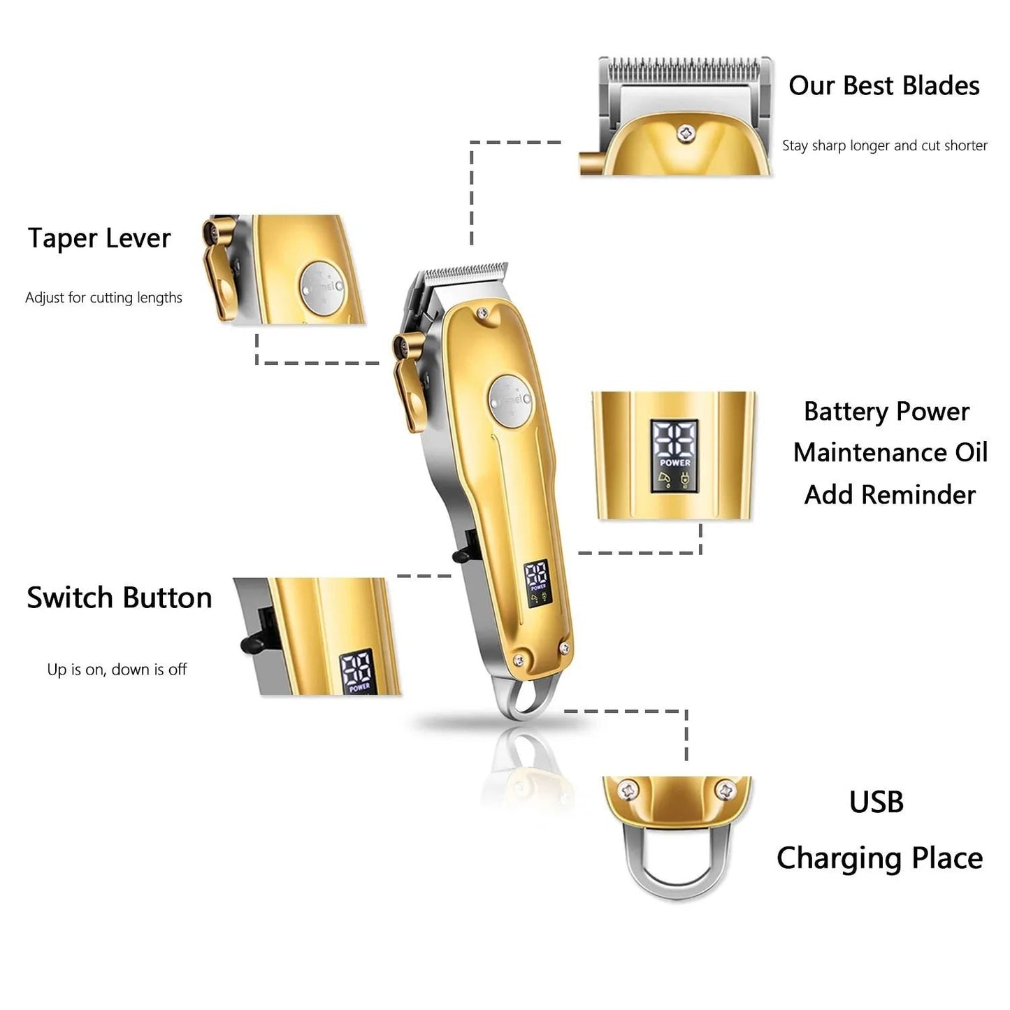 Professional Hair Clippers for men gold Set | Gold Hair Clippers Cordless image 1