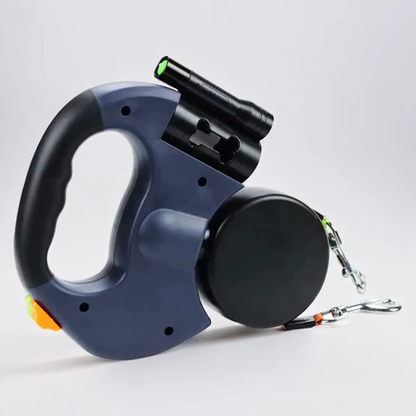 Dual Retractable Dog Leash with Flashlight & Waste Bag Holder image 1