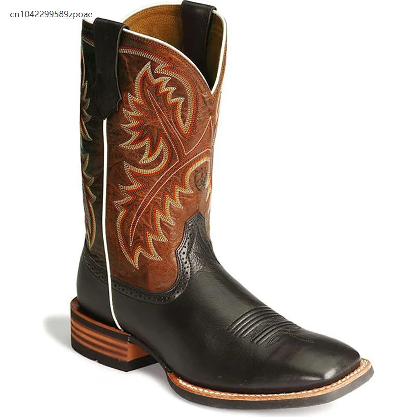 Retro Mid-Tube Western Cowboy Boots – Handmade Leather Riding Boots for Men & Women Cyberpunk Style