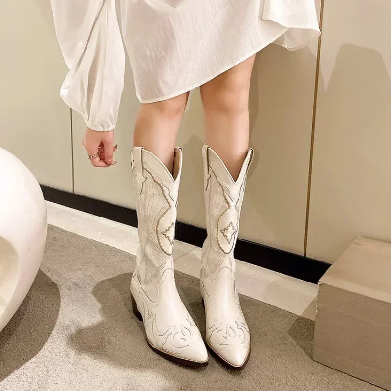 Vintage Embroidered Western Cowboy Boots for Women