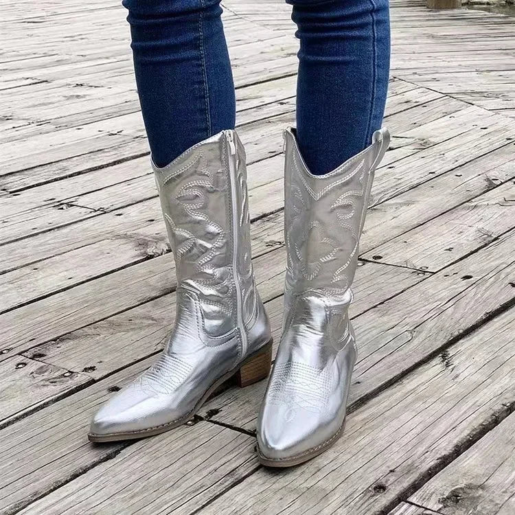 Women’s Fashion Cowboy Boots Embroidered Retro