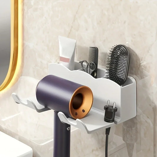 Wall Mounted Hair Dryer Holder – No-Drill Bathroom Organizer