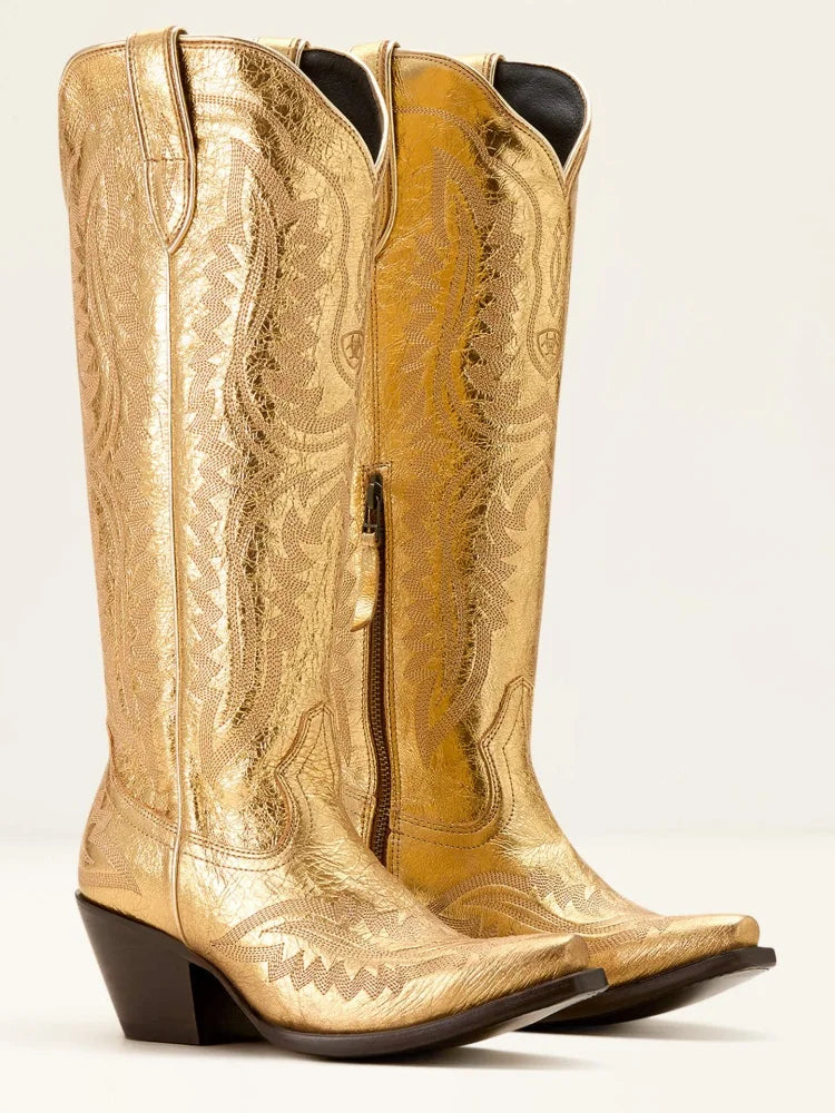 Retro Embroidered Western Cowboy Boots for Women – Pointed Toe
