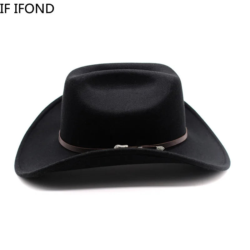 Vintage Western Cowboy Hat – Leather Wide Brim Jazz Hat for Men & Women