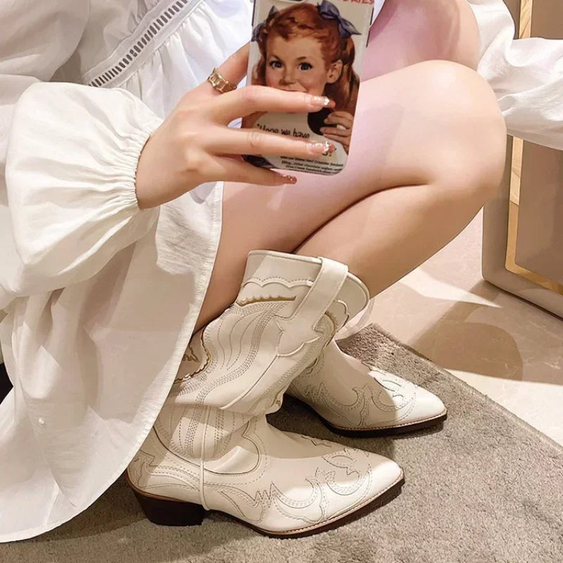 Vintage Embroidered Western Cowboy Boots for Women