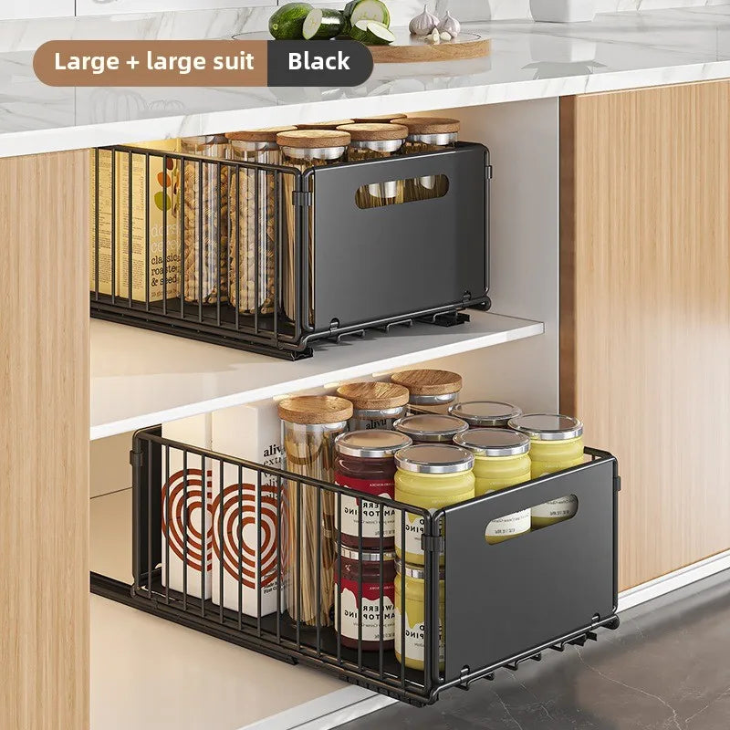 Pull-Out Kitchen Cabinet Storage Rack – No-Drill Organizer Basket