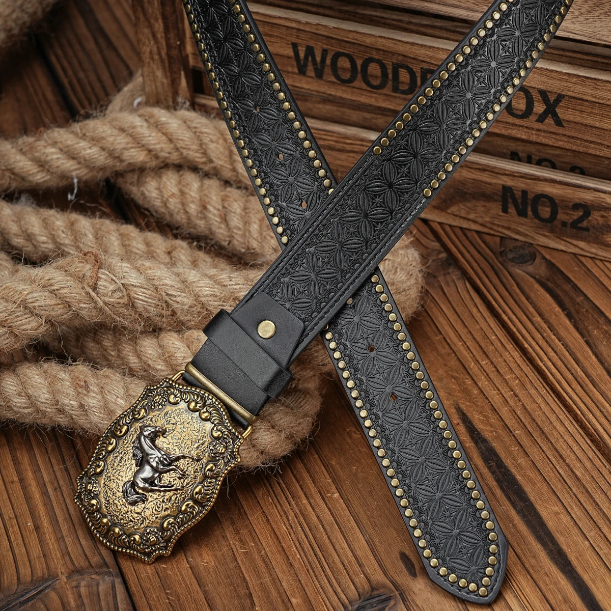 Vintage Western Horse Belt – Unisex PU Leather Belt with Ornate Metal Buckle