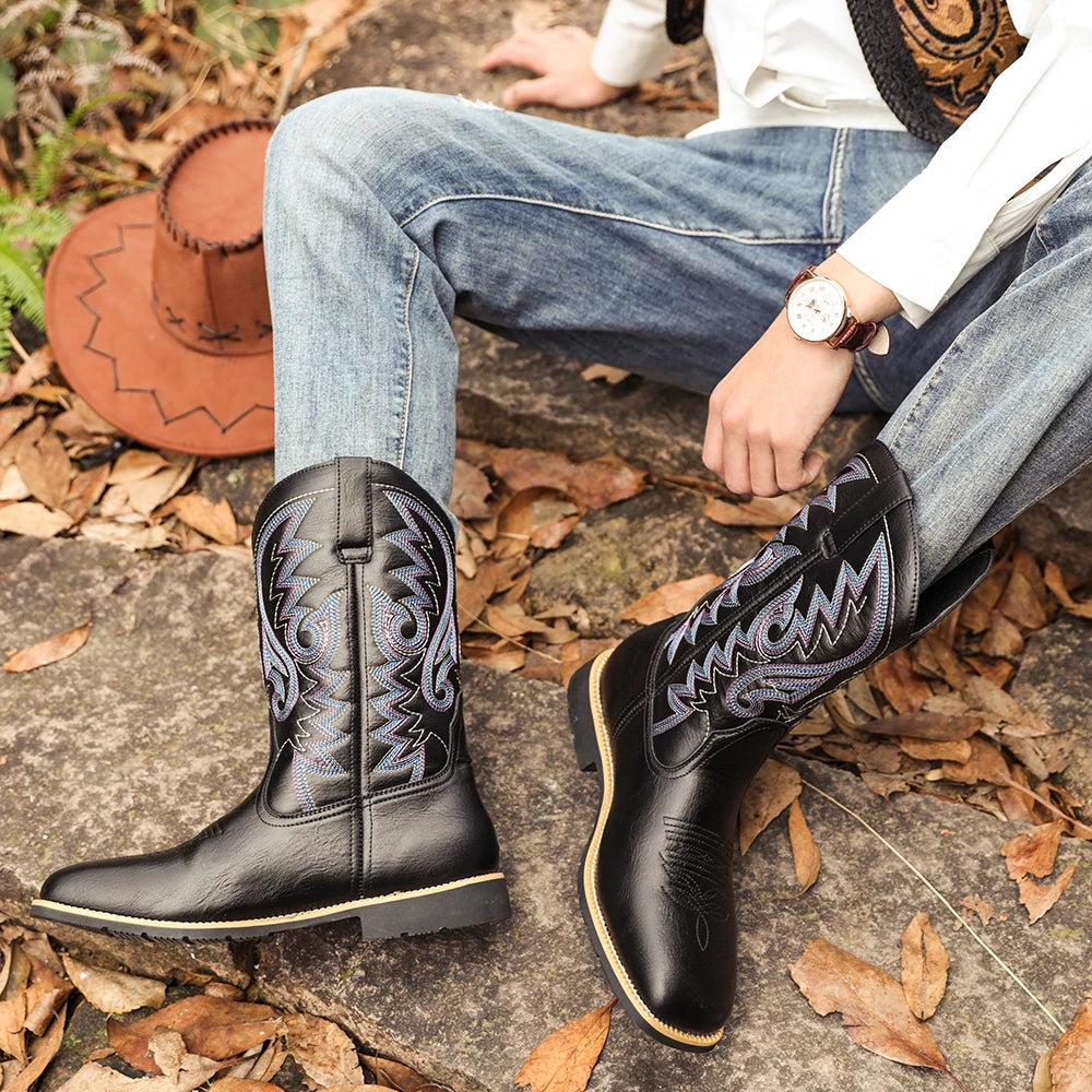 Men’s Western Cowboy Boots Creative Pattern Embroidered Retro