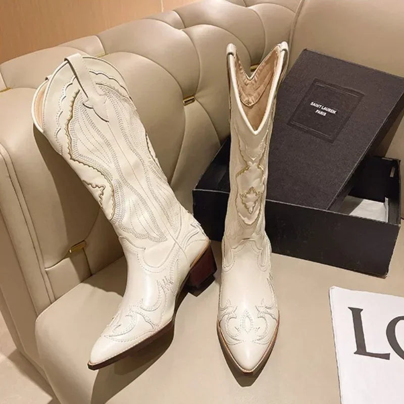 Vintage Embroidered Western Cowboy Boots for Women