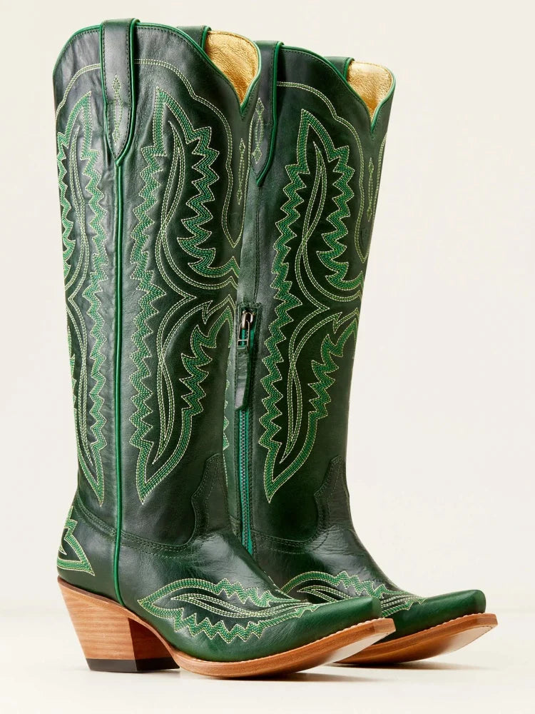 Retro Embroidered Western Cowboy Boots for Women – Pointed Toe