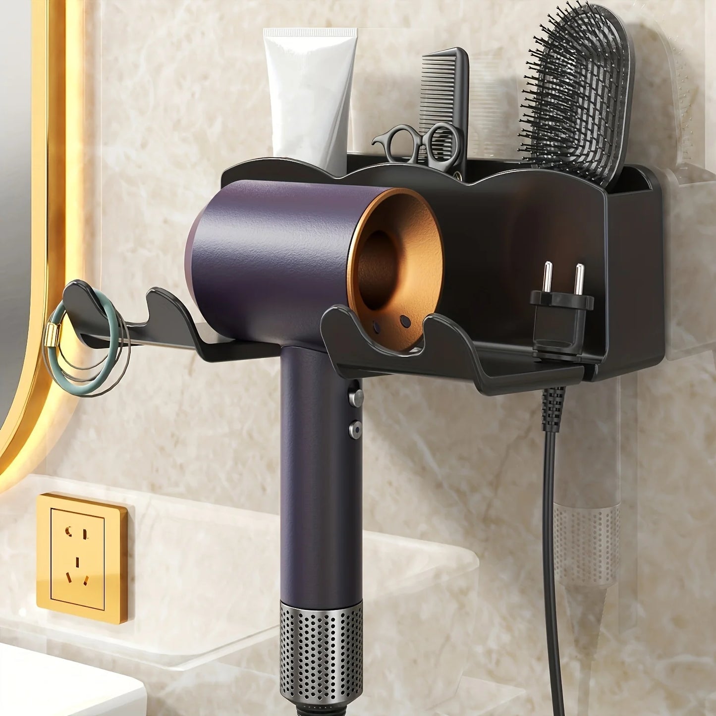 Wall Mounted Hair Dryer Holder – No-Drill Bathroom Organizer