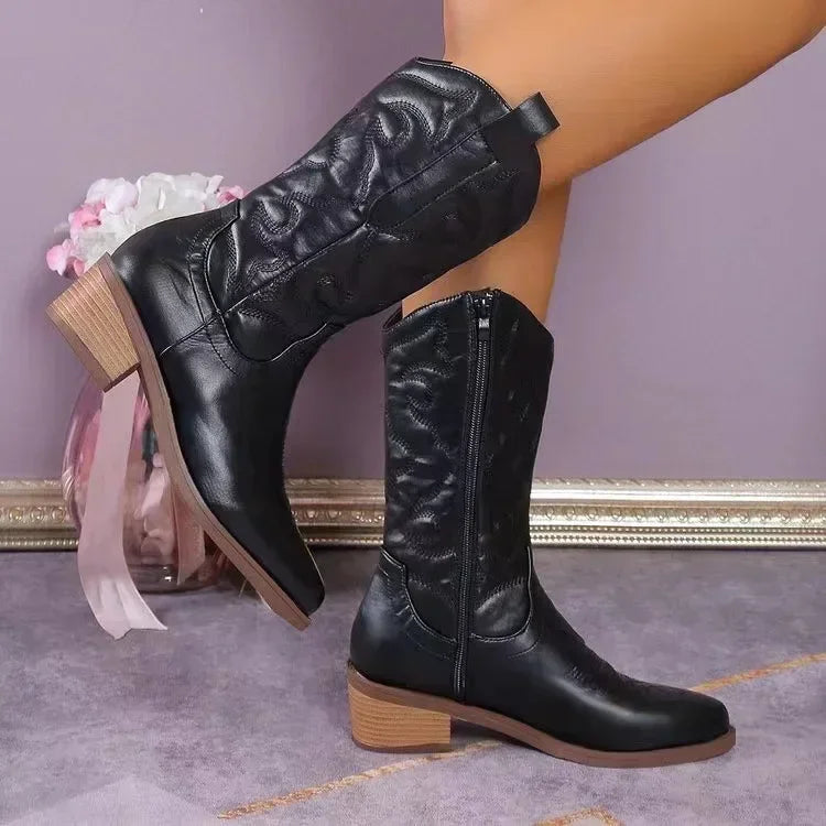 Women’s Fashion Cowboy Boots Embroidered Retro