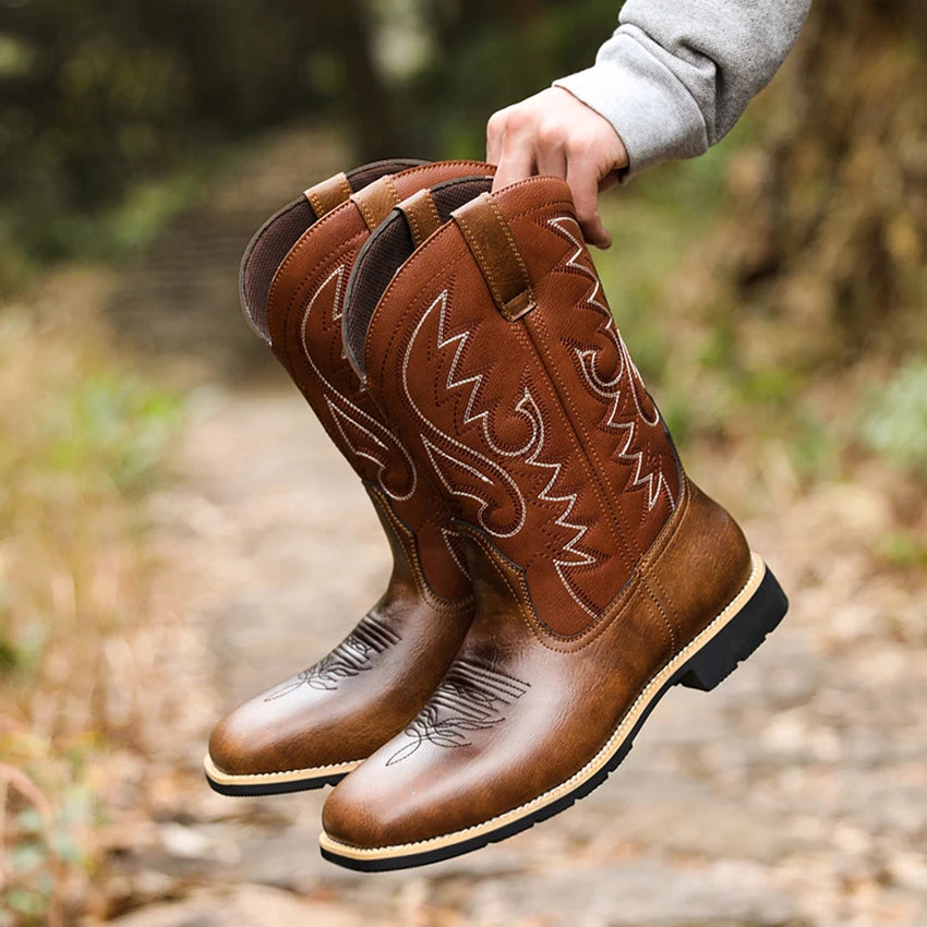 Men’s Western Cowboy Boots Creative Pattern Embroidered Retro