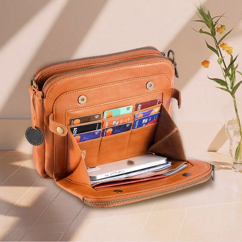 Three-Layer Crossbody Leather Shoulder Bag & Clutch image 7