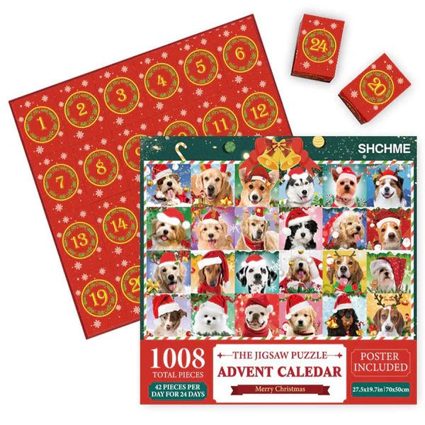 Christmas Jigsaw Advent Calendar Puzzle Blind Box 24 Parts - Christmas Dogs image