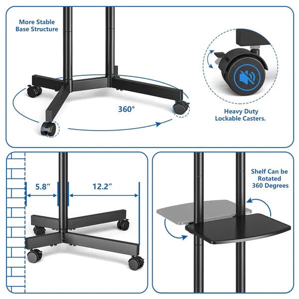 Rolling Tv Stand Mobile Cart With Shelf image 3
