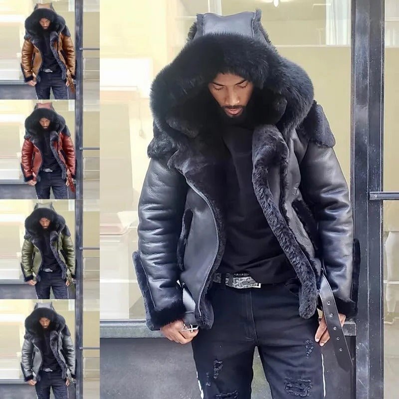 Sheepskin Leather Jacket | Man Winter Fur Hood Coat Motorcycle Jackets image 4
