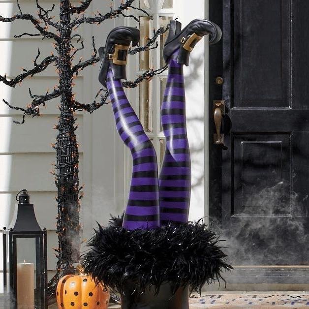 Witch Leg Stakes, Set Of Two Yard Halloween Decoration - Purple and black image