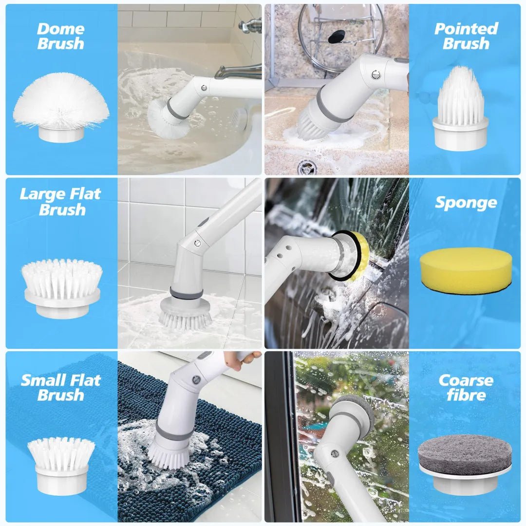 Electric Spin Power Scrubber Cordless Cleaning Brush Long Handle 7 Heads image 4