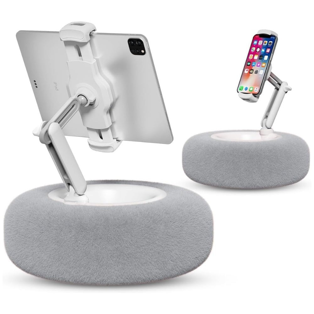 Fuzzy Pillow Phone Holder with Snack Bowl - Gray image