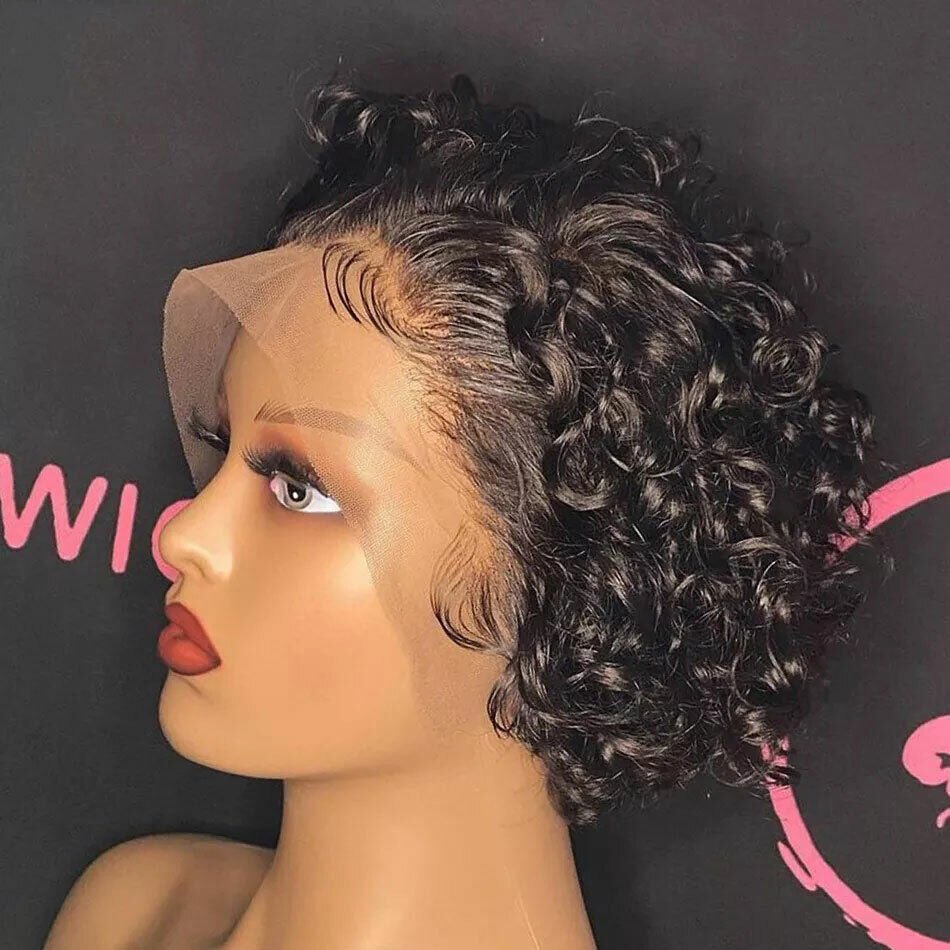 Premium Lace Front Short Curly Pixie Bob Human Hair Weave Wig image 3