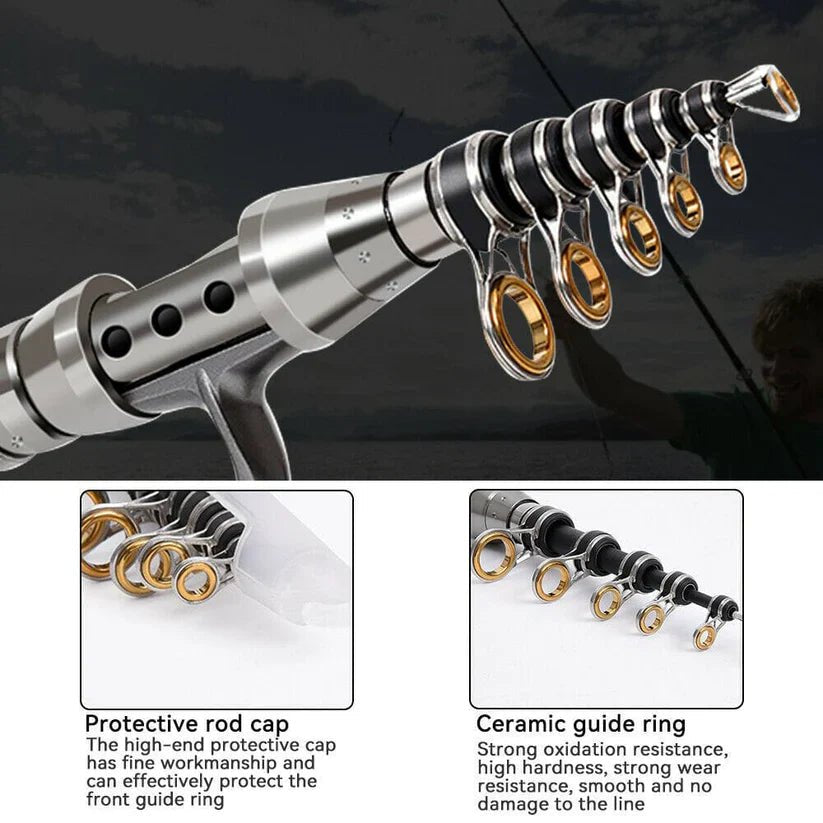 Carbon Fiber Telescopic Fishing Rod Pole Reel Combo Sea Saltwater Freshwater image 1