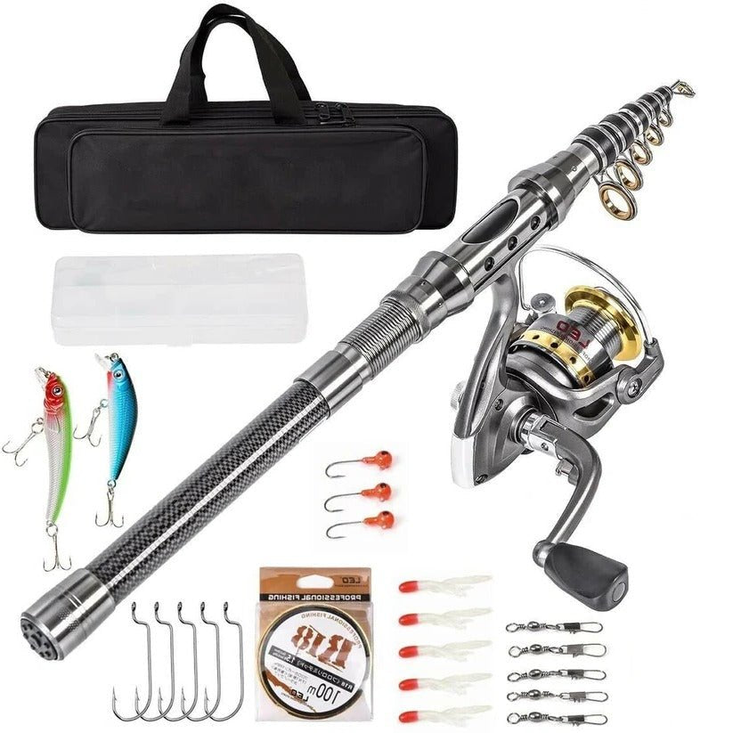 Carbon Fiber Telescopic Fishing Rod Pole Reel Combo Sea Saltwater Freshwater image 3