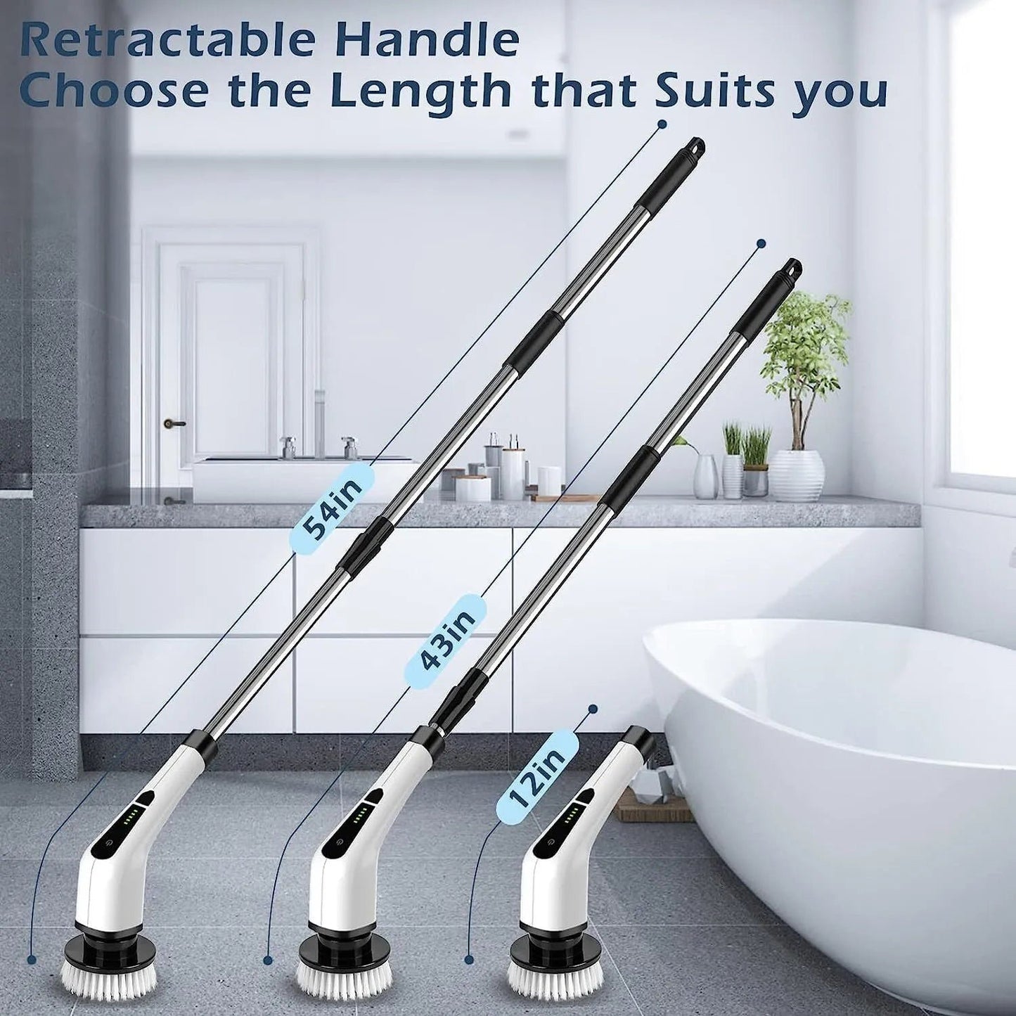 Electric Spin Power Scrubber Cordless Cleaning Brush Long Handle 7 Heads image 12