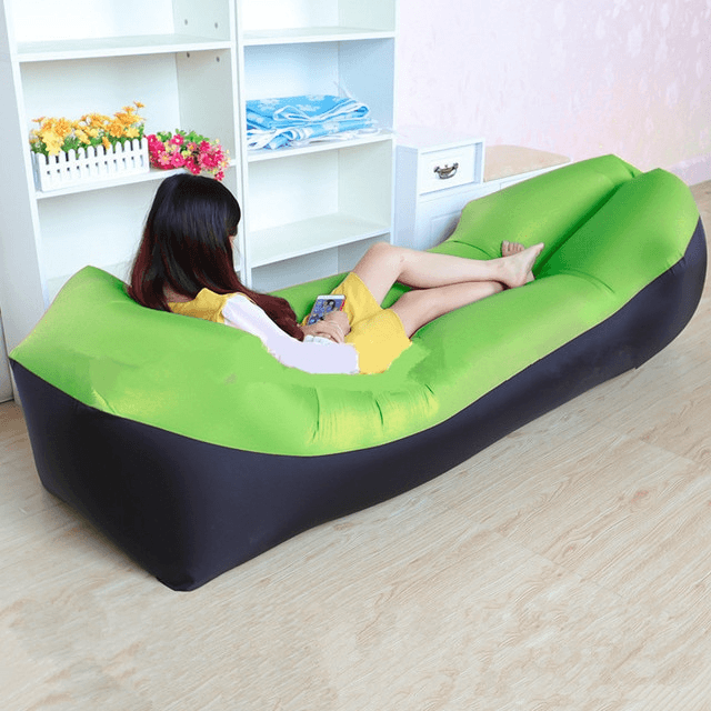 Blow Up Couch Inflatable Camping Air Sofa - Black and Green image