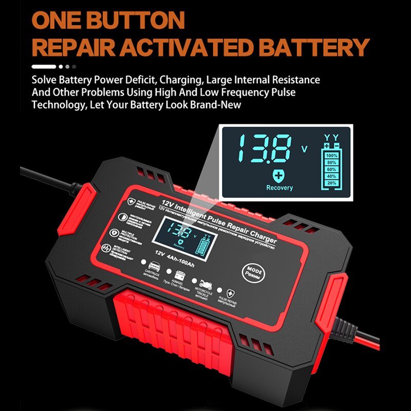 Car Battery Charger 12v 6a Pulse Repair LCD Display image 6