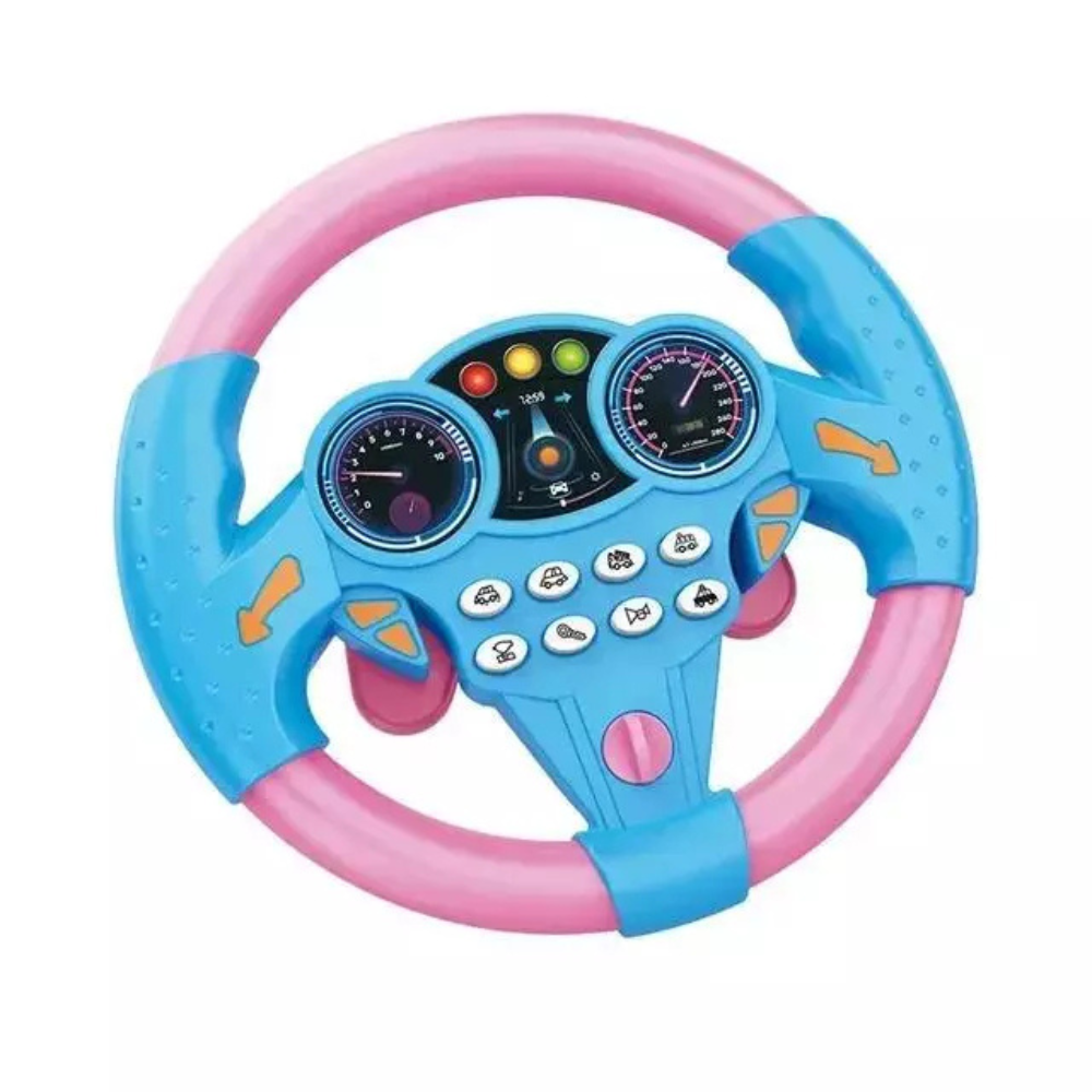 Kid's Electric Simulation Steering Wheel Suction Attachment - Pink/Blue image