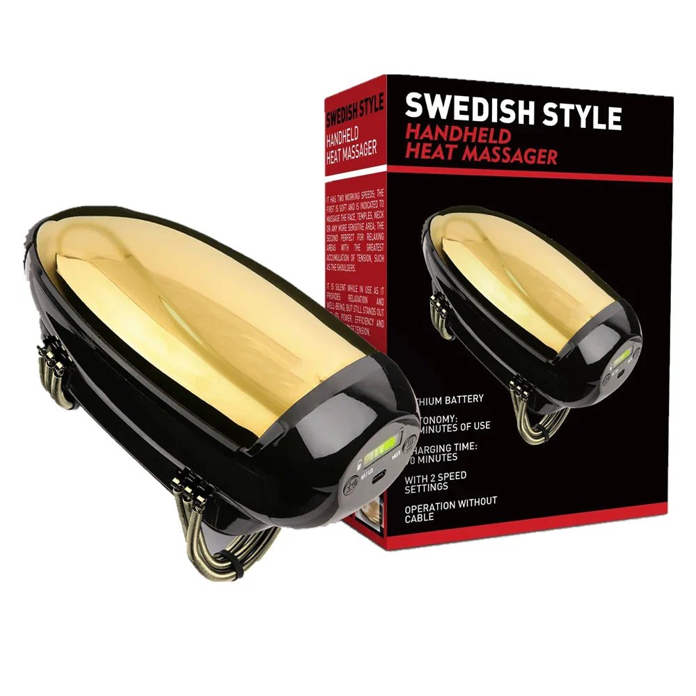 Professional Vibration Massager Barbershop Cordless Handheld Heat Massager USB Charging Body Neck Back Head Face Massager - Gold image