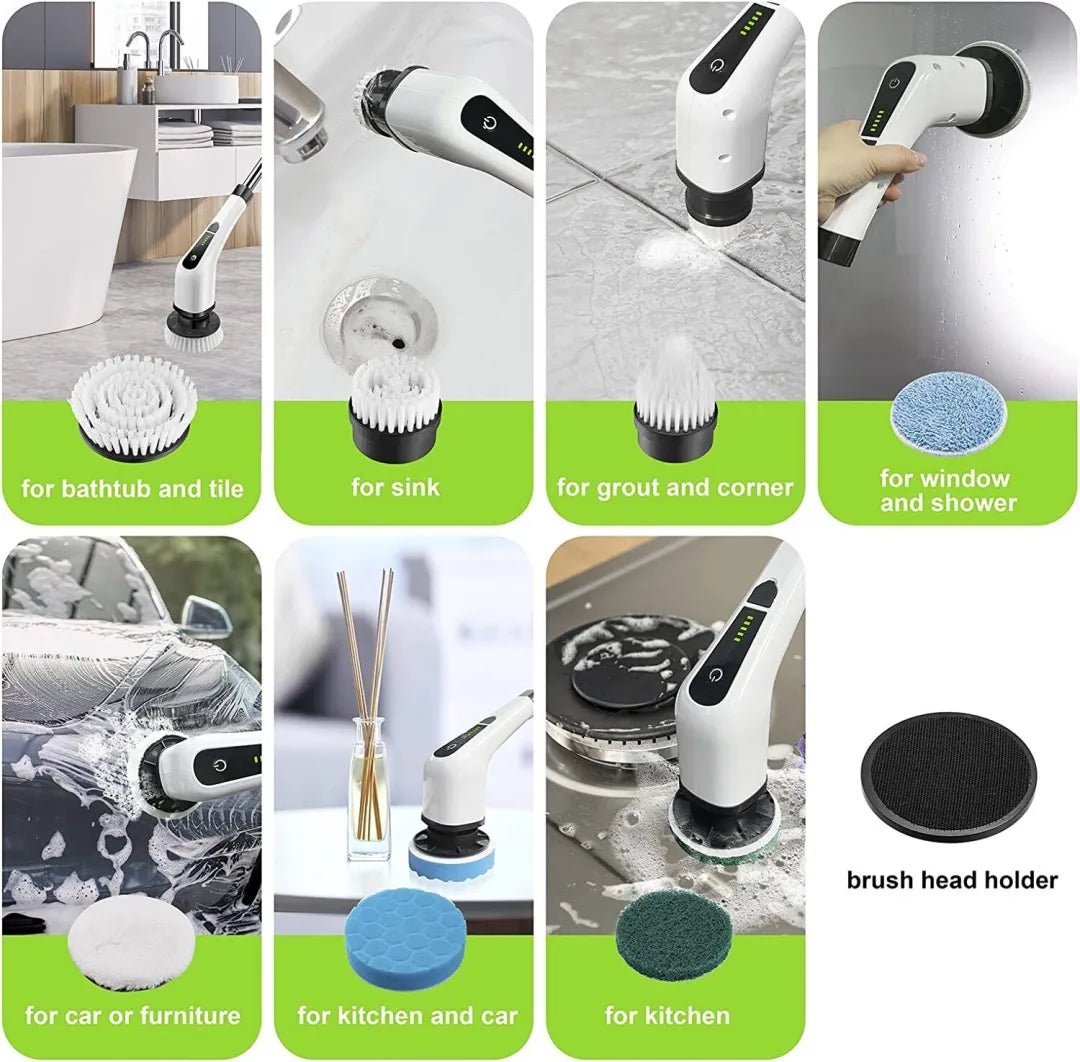 Electric Spin Power Scrubber Cordless Cleaning Brush Long Handle 7 Heads image 6