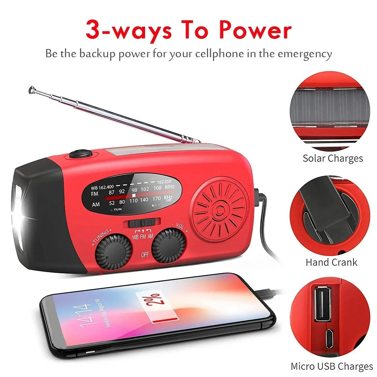 Multifunctional Hand Crank Emergency Radio with Power Bank & Flashlight image 4
