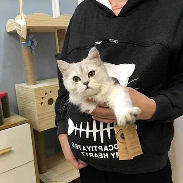 Cat Lover Hoodie Cuddle Pouch - Perfect Pet Gift - Black, XL image