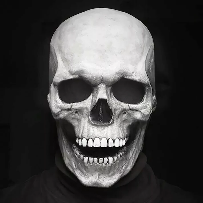 Movable Jaw Realistic Full Head Skull Mask - Human Skeleton Mask for Halloween Party - White image