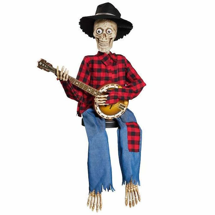 Funny Animated Dueling Banjo Skeletons - Red Plaid image