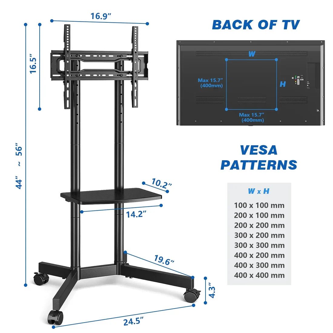 Rolling Tv Stand Mobile Cart With Shelf image 1