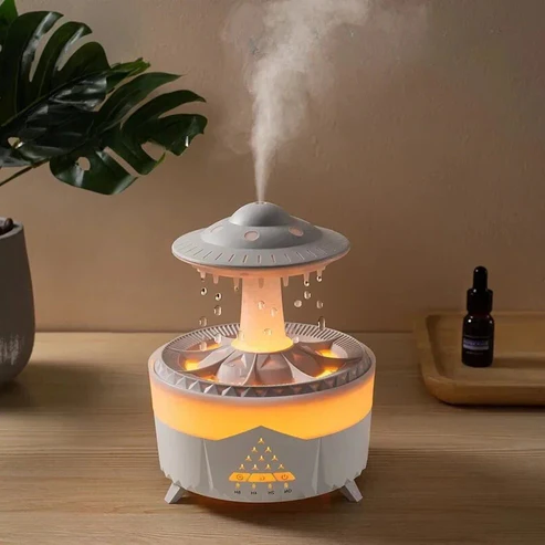 Mushroom Humidifier with Raining Cloud Lamp Aromatherapy - Colorful Raindrop Light Essential Oil Diffuser - White image