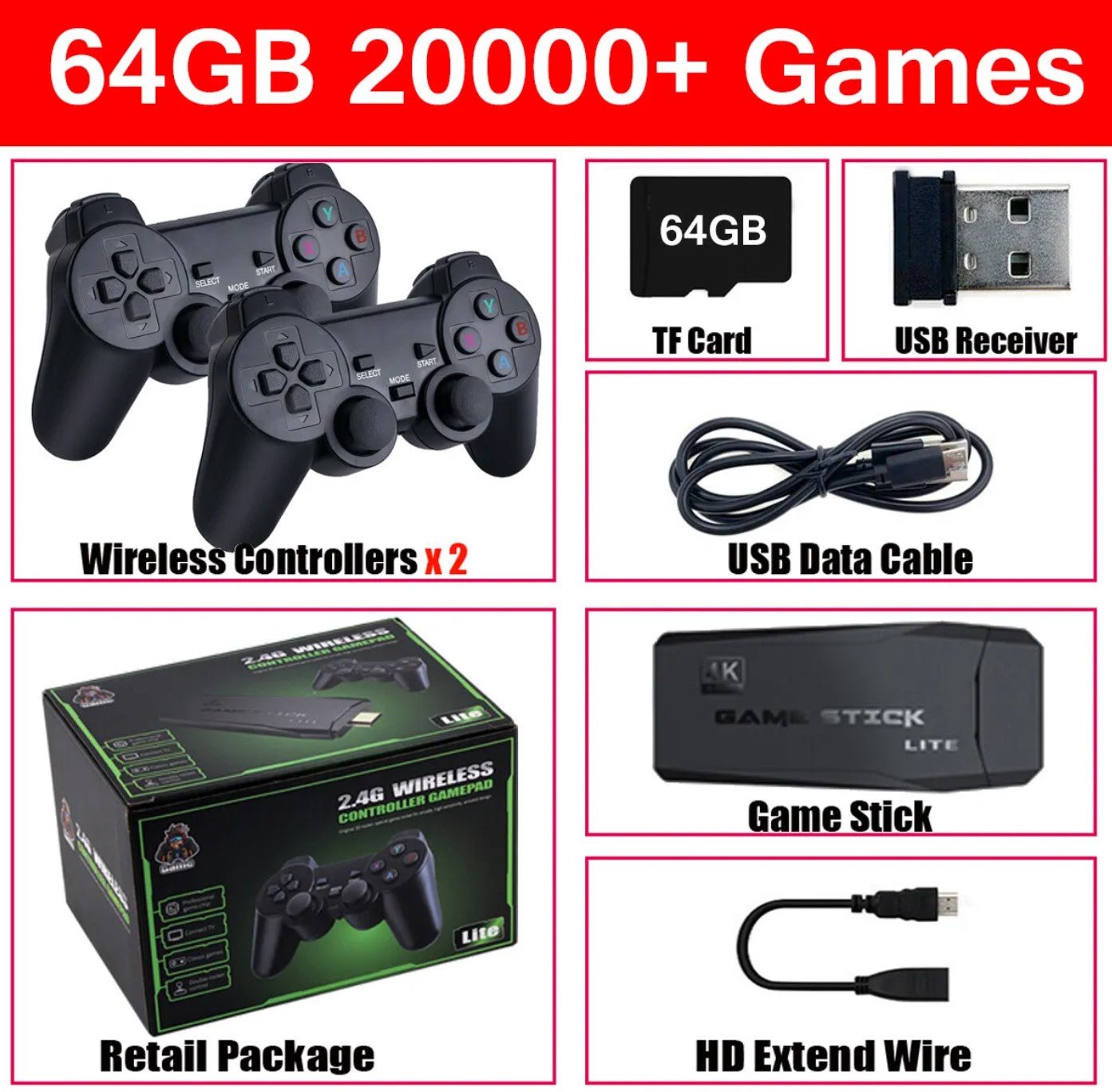HDMI 4K TV Game Stick Console | 64GB with 20,000+ Retro Games & 2 Wireless Gamepads image 7