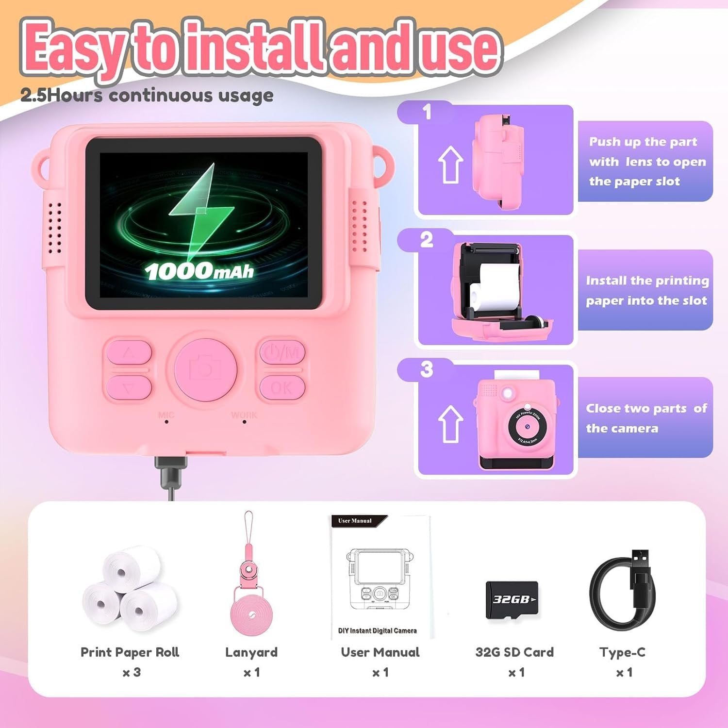 Digital Instant Print Portable Camera For Kids image 2