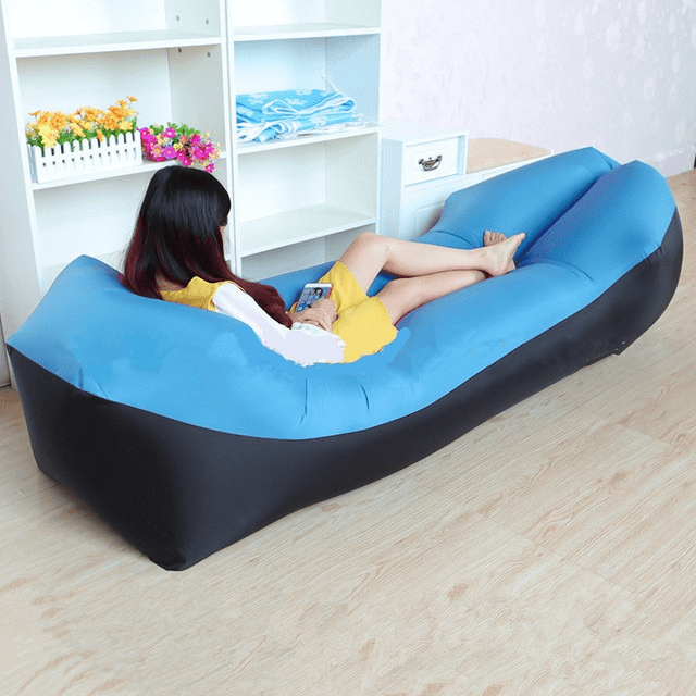 Blow Up Couch Inflatable Camping Air Sofa - Black and Sky blue image