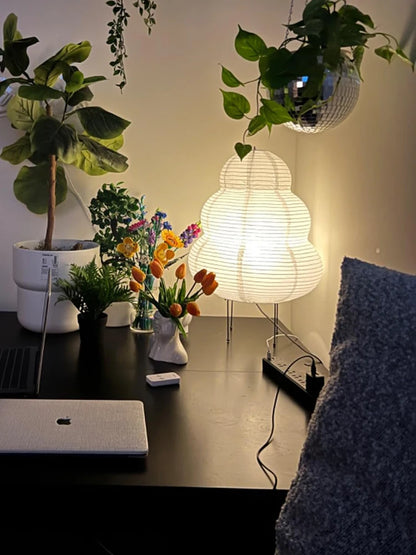 Japanese-Style Rice Paper Table Lamp with Soft Ambient Light
