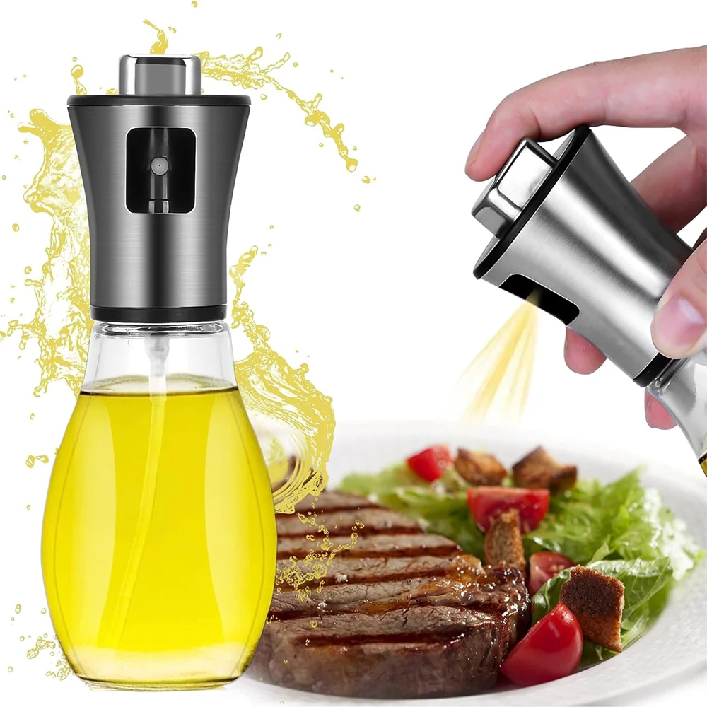 Kitchen Oil Sprayer for Cooking,6.8oz/200ml Olive Oil or Vinegar, Trigger Design,Stainless Steel Vinegar Glass Spray Bottle