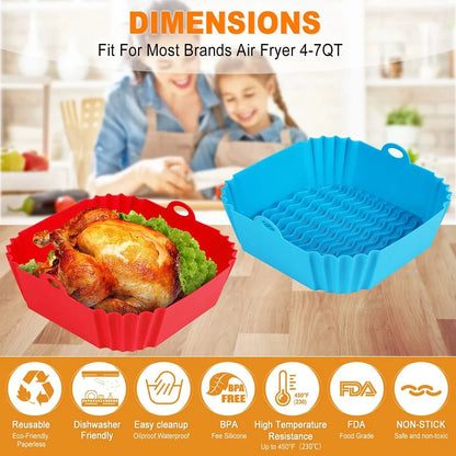 Silicone Air Fryer Pot Tray Food Safe Reusable Square BBQ Barbecue Pad Plate Airfryer Oven Baking Mold Basket Pan for Kitchen