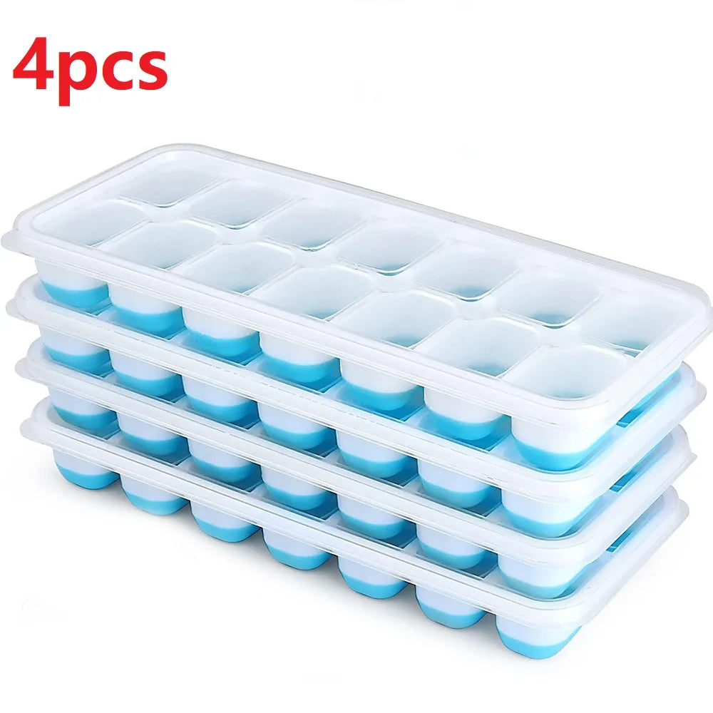 Ice Cube Tray Mold with Lid Silicone Square 14 Cube Easy Release Ice Cube Molds Summer Kitchen Bar DIY Iced Cocktail Freeze Tool